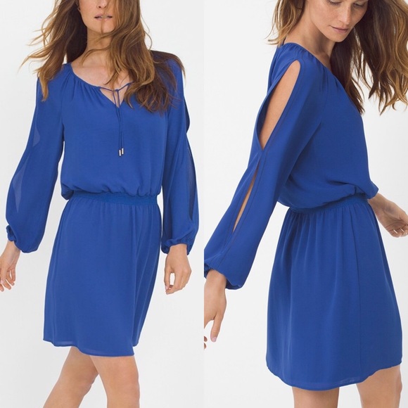 White House Black Market Dresses & Skirts - White House Black Market Slit Sleeve Boho Dress 4 Blue